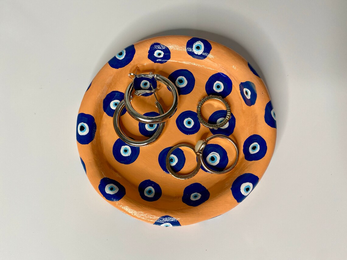 Evil Eye Clay Jewelry Tray Nazar Room Decor Blue Eye Ring Etsy