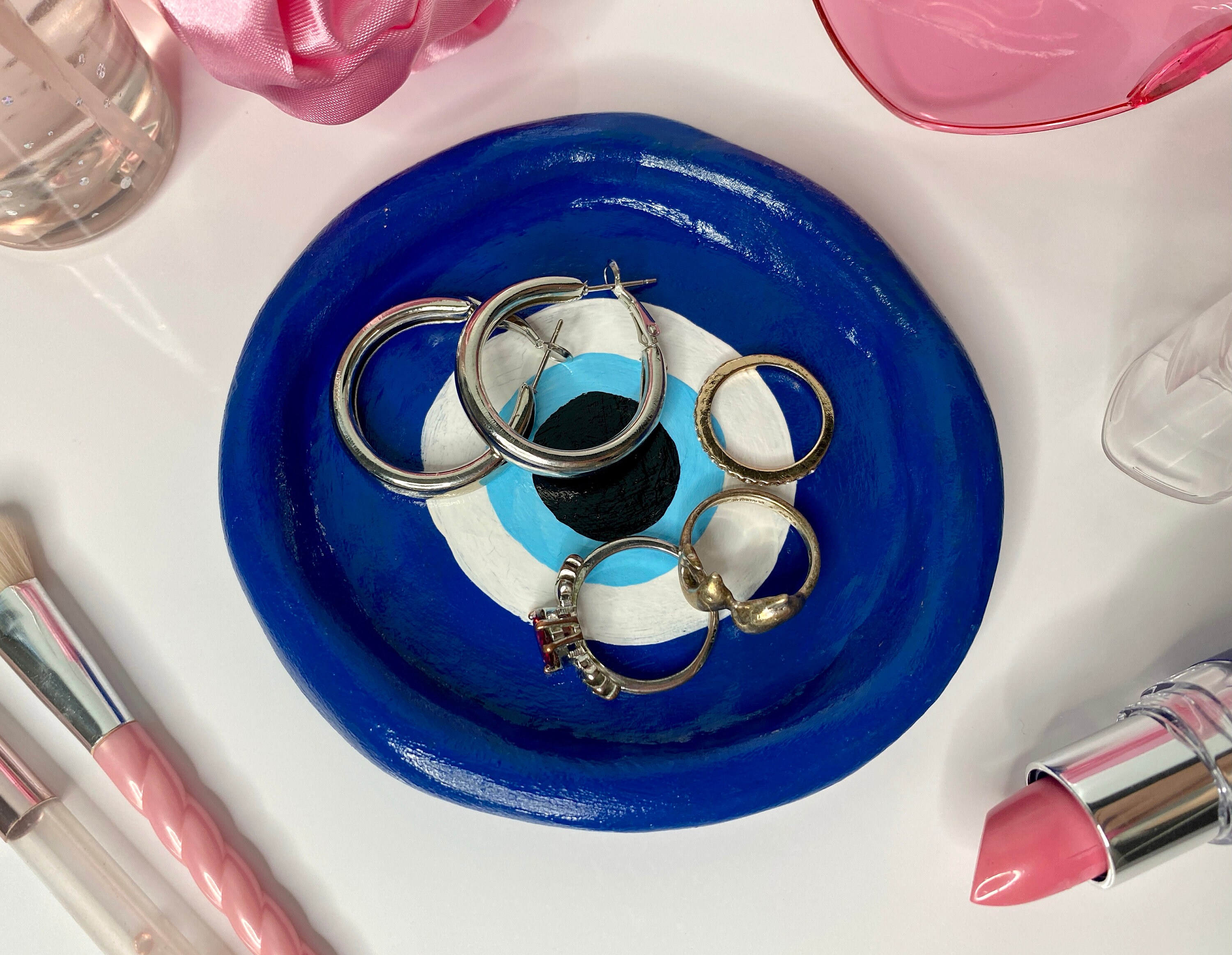 Evil Eye Clay Jewelry Tray Nazar Room Decor Blue Eye Ring Etsy