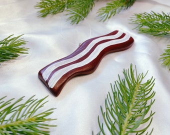 Bacon Ornament - Small Funky Bacon Hanging Accessory - Rearview Mirror Hanging Car Decor - Cute Eclectic Fun Bacon Lover Christmas Tree Gift