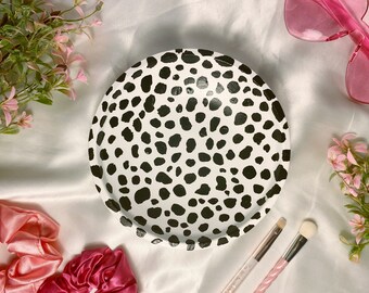 Funky Dalmatian / Spotted Print Concrete Jewelry Tray, Eclectic Room Decor, Ring Dish, Decorative Trinket Dish Ash Tray Ring Holder, Pop Art