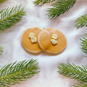 Pancakes Ornament - Small Funky Pancake Stack Hanging Accessory - Rearview Mirror Hanging Car Decor - Cute Eclectic Fun Christmas Tree Gift