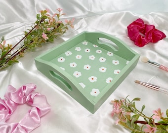 Small Wooden Green Pastel Tray, Coffee Table Tray, Catchall Tray, Bathroom / Vanity / Perfume Tray / Organizer, Colorful Dopamine Decor
