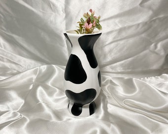 Jarrón / plantador de cogollos con estampado de vaca funky, lindo jarrón de flores pequeñas de cerámica, decoración estética de la habitación, decoración ecléctica maximalista de dopamina en el hogar, regalo