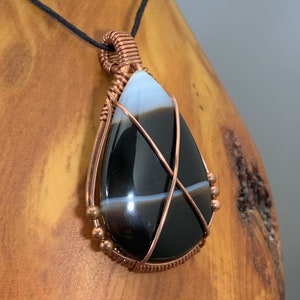 Banded Agate copper pendant