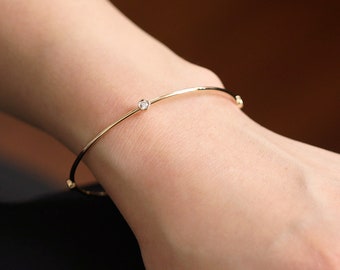 14K Gold Minimalist Lab Grown Diamond Bangle Bracelet, .28 CTW