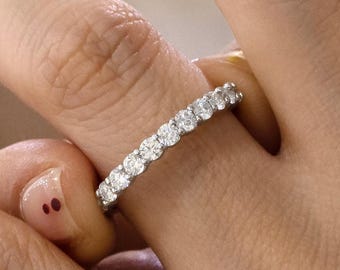 Lab Grown Diamond Eternity Ring, Diamond Wedding Band, Half Eternity Diamond Ring, 14K Gold Diamond Minimalist Ring, Engagement Ring