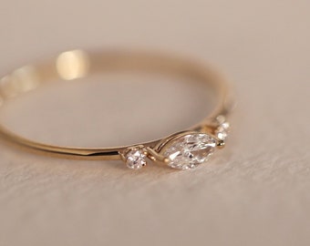 Marquise-Diamant-Verlobungsring, Marquise-Diamant-Ehering, Marquise-Diamant-Ring, minimalistischer Diamant-Ehering, Stapelring