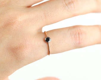Black Diamond Ring, Minimalist Ring, Black Diamond Solitaire Ring, Black Diamond Engagement Ring, Black Diamond Wedding Ring, 14k Gold Ring