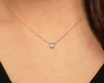 Diamond Necklace / Diamond Solitaire Necklace / Solitaire Diamond Necklace / Diamond Bezel Necklace / Minimalist Necklace / 14K Necklace