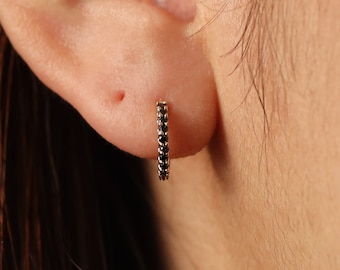 Black Diamond Huggie Earrings / 11mm Black Diamond Hoop Earrings / Black Diamond Hoop Earrings / Huggie Hoop Earrings / Single or Pair