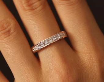 Princess Cut Diamond Wedding Band,  Half Eternity Princess Cut Diamond Wedding Ring, Channel Set Princess Diamond Ring, Classic Diamond Ring