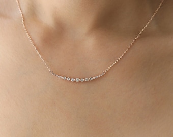 Collar de diamantes cultivados en laboratorio, collar de diamantes naturales con barra curva, collar de boda, collar nupcial, joyería de boda, collar minimalista