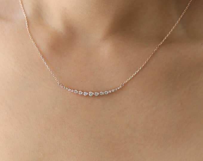 Featured listing image: Diamond Necklace, Curved Bar Diamond Necklace, Wedding Necklace, Bridal Necklace, Wedding Jewelry, Minimalist Necklace, Anniversary Gift