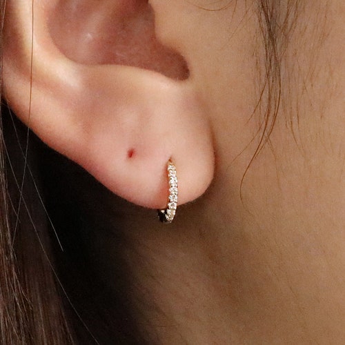 Full Eternity 10mm Diamond Hoop Earrings, Eternity Diamonds Huggie Hoop Earring, Full Diamond Set Earrings, Hoop Earrings, Single or Pair