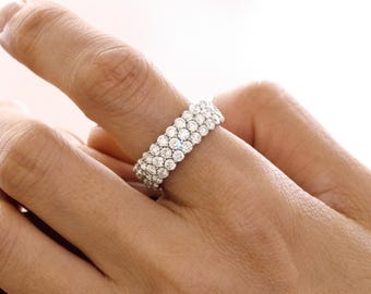 3 Layered Lab Grown Diamond Eternity Ring, 14K Gold Diamond Wedding Band, Triple Layer Full Eternity Diamond Ring, Engagement Ring