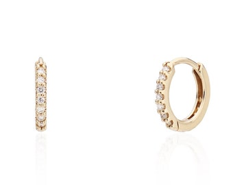 Natürlicher Diamant Huggie Ohrring, 9 mm außen 6 mm innen Durchmesser Im Labor gewachsener Diamant Huggie Ohrring, Einzel oder Paar