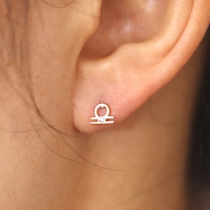Libra Zodiac Sign Diamond Earring, Libra Earring, Libra Stud Earring, Libra Diamond Earring, Horoscope Constellation Jewelry, Single Piece image 1