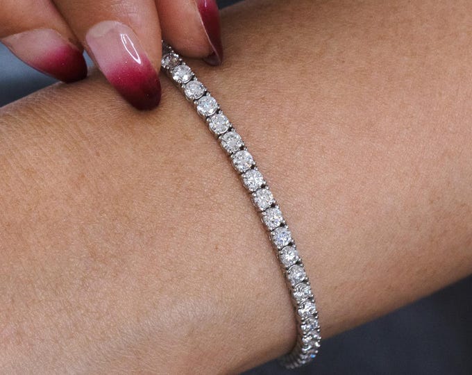 Featured listing image: Diamond Tennis Bracelet, 5.60 Carat Round Lab Diamond Tennis Bracelet, Full Eternity 4 Prong Bracelet, 14K Gold Bracelet, Layering Bracelet