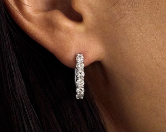 Lab Grown Rectangular Diamond Huggie Earring, U-Hoop Oval Diamond Huggie Earring, 14K Gold Lab Diamond Hoop, Single or Pair