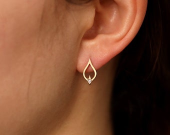 Ornate Diamond Earrings, Unique Diamond Earrings, Organic Shaped Earrings, Solid Gold Statement Earrings, Gifts for her