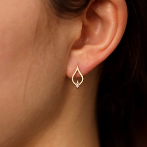 Ornate Diamond Earrings, Unique Diamond Earrings, Organic Shaped Earrings, Solid Gold Statement Earrings, Gifts for her image 1