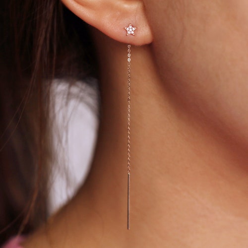 Star Diamond Earring Star Diamond Stud Drop Chain Earring Etsy
