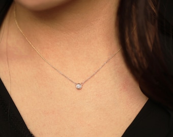 Diamond Solitaire Necklace, Natural Diamond Bezel Necklace, Minimalist Diamond Necklace, 14K Gold Diamond Necklace, Everyday Diamond Jewelry