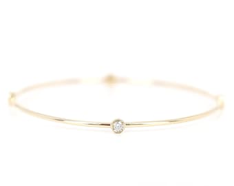 Diamond Bangle Bracelet, Diamond Bracelet, 4 Diamonds Bangle Bracelet, 4 Diamonds Diamond Bangle, Minimalist Bracelet, 14K Bangle Bracelet