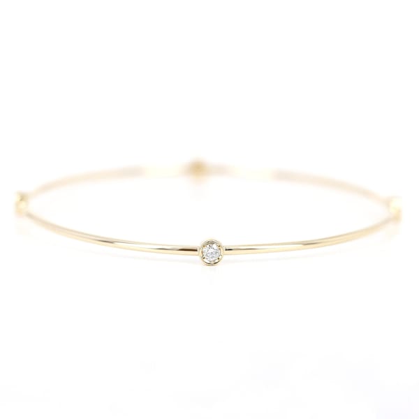 Pulsera rígida de diamantes, Pulsera de diamantes, Pulsera rígida de 4 diamantes, Pulsera rígida de diamantes de 4 diamantes, Pulsera minimalista, Pulsera rígida de 14 quilates
