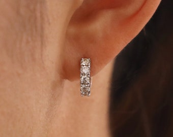 Chunky Diamond Huggie Earrings, Wide Diamond Hoop Earrings, Huggie Hoop Earring, Diamond Earrings, a Pair