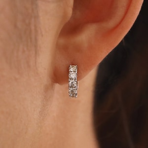 Chunky Diamond Huggie Earrings, Wide Diamond Hoop Earrings, Huggie Hoop Earring, Diamond Earrings, a Pair