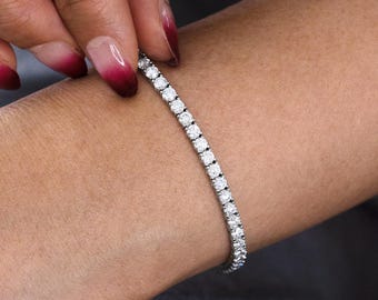 Diamond Tennis Bracelet, 5.60 Carat Round Lab Diamond Tennis Bracelet, Full Eternity 4 Prong Bracelet, 14K Gold Bracelet, Layering Bracelet