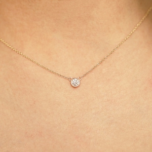 Diamond Necklace / Diamond Solitaire Necklace / Solitaire Diamond Necklace / Diamond Bezel Necklace / Minimalist Necklace / 14K Necklace image 3