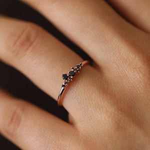 Black Diamonds Cluster Ring, Cluster Black Diamond Ring, Black Diamond Wedding Ring, Black Diamond Ring, Minimalist Black Diamond Ring