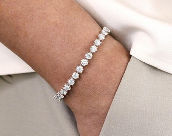 9 Carats Lab Grown Diamond Tennis Bracelet, 6 Prong Full Eternity Lab Diamond Bracelet, 14K Gold Tennis Bracelet, Round Lab Diamond Bracelet