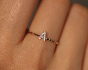 Diamond Initial Ring, Diamond Monogram Diamond Ring, Diamond Letter Ring, Personalized 14K Initial Diamond Ring, Personalized Diamond Ring