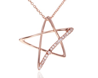 Diamond Star Necklace, Star Diamond Necklace, 14k Gold Star Necklace, 14K Star Pendant Necklace, Star Charm Necklace, Minimalist Necklace