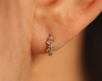 Diamond Cluster Huggie Earrings, 8mm Diamond Hoop Earrings, 5.5mm Inside Diameter, Lab Grown or Natural Diamond Huggie Hoop, Single or Pair