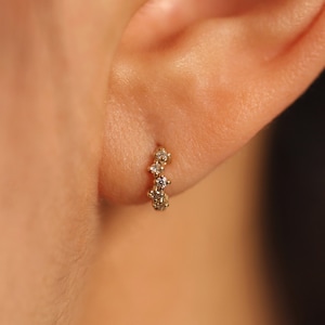 Diamond Cluster Huggie Earrings, 8mm Diamond Hoop Earrings, Huggie Hoop Earring, Hoop Earrings, Huggie Earrings, Single or Pair image 1