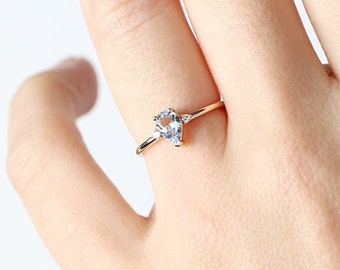 Aquamarine Ring / Aquamarine Two Diamonds Ring / Birthstone Ring / Pear Shape Aquamarine and Diamond Ring / Anniversary Ring / Minimalist