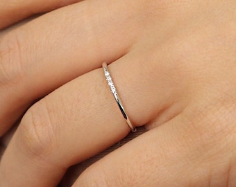 Lab Grown Diamond Wedding Band, 1.3mm Minimalist Lab Diamond Ring, Thin Lab Diamond Wedding Ring in 14K Gold, Stacking Ring, Engagement Band