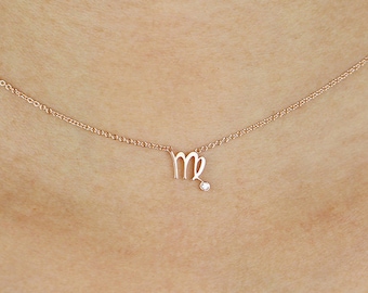 Virgo Zodiac Sign Diamond Necklace, Virgo Necklace, Virgo Pendant Diamond, Zodiac Pendant Necklace, Zodiac Horoscope Constellation