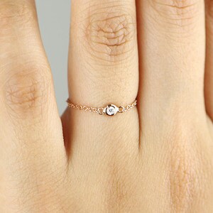 Dainty Diamond Chain Ring, Natural Diamond Set Bezel Chain Ring ...