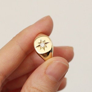 Polaris Signet Ring, Diamond Signet Ring, Minimalist Signet Polaris Ring, Polaris Star Natural Diamond Signet Ring, 14k Gold Signet Ring