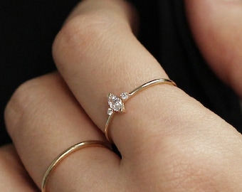 Marquise Lab Grown Diamond Wedding Ring, Unique Lab Diamond Wedding Band, Minimalist Marquise Diamond Ring, 14K Gold Lab Diamond Ring