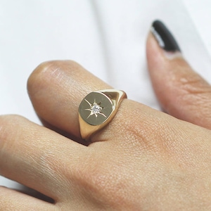 Polaris Signet Ring, Diamond Signet Ring, Minimalist Signet Polaris Ring, Polaris Star Natural Diamond Signet Ring, 14k Gold Signet Ring image 4