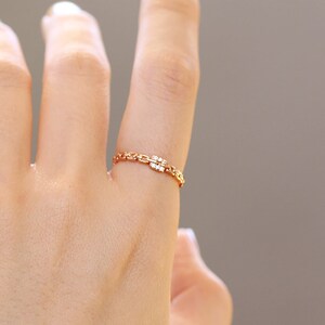 Diamond Ring, 14K Solid Gold Diamond Chain Shape Ring, Square Diamond Ring, Unique Ring, Minimalist Ring, Wedding Ring, Wedding Band image 2