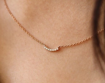 Collar de diamantes curvos, collar con racimo de diamantes naturales de talla brillante, regalos de boda, compromiso, aniversario nupcial, regalos para ella.