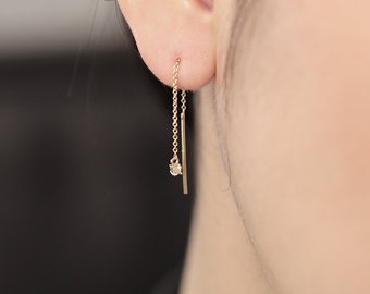 Prong Set Diamond Drop Dangle Earrings, 14K Solid Gold Diamond Dangle Earrings, Simple Minimalist Drop Earrings, Diamond Drop Earrings, Pair