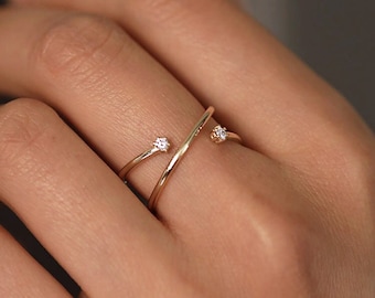 Diamond Ring / Open Cross Ring / Criss Cross Diamonds Ring / Minimalist Ring / Brilliant Cut Diamonds X Ring / Open Ring / Stackable Ring